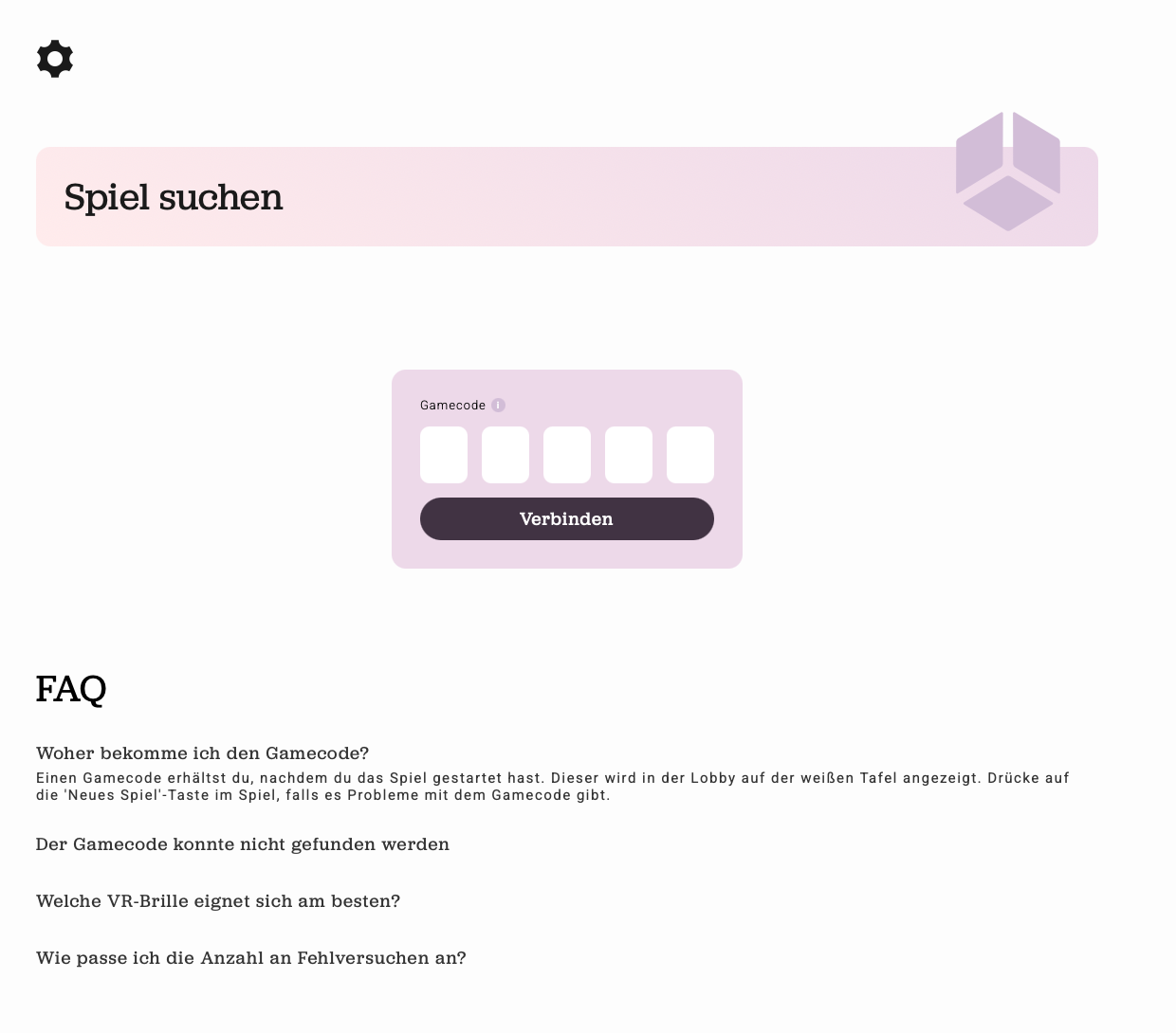 Enter game code screen