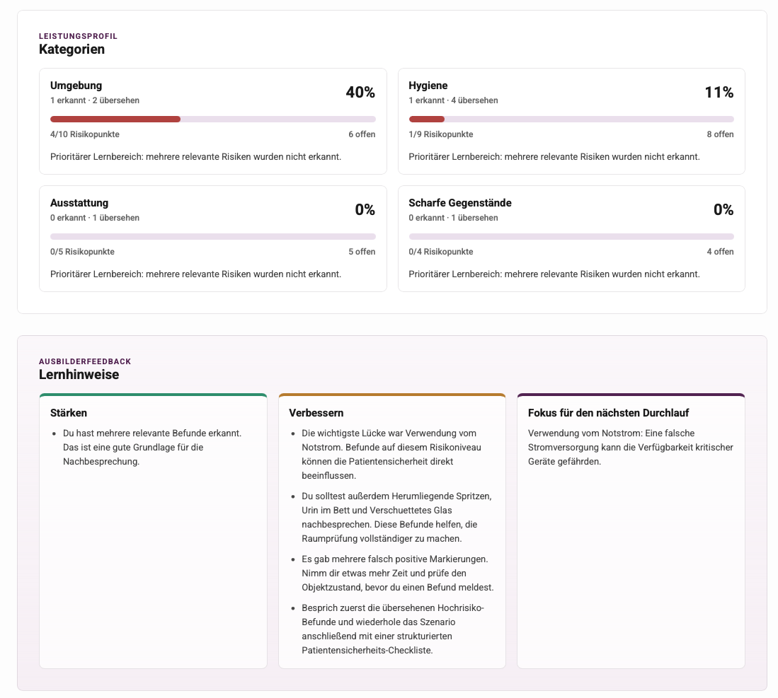Evaluation report — category breakdown and trainer feedback