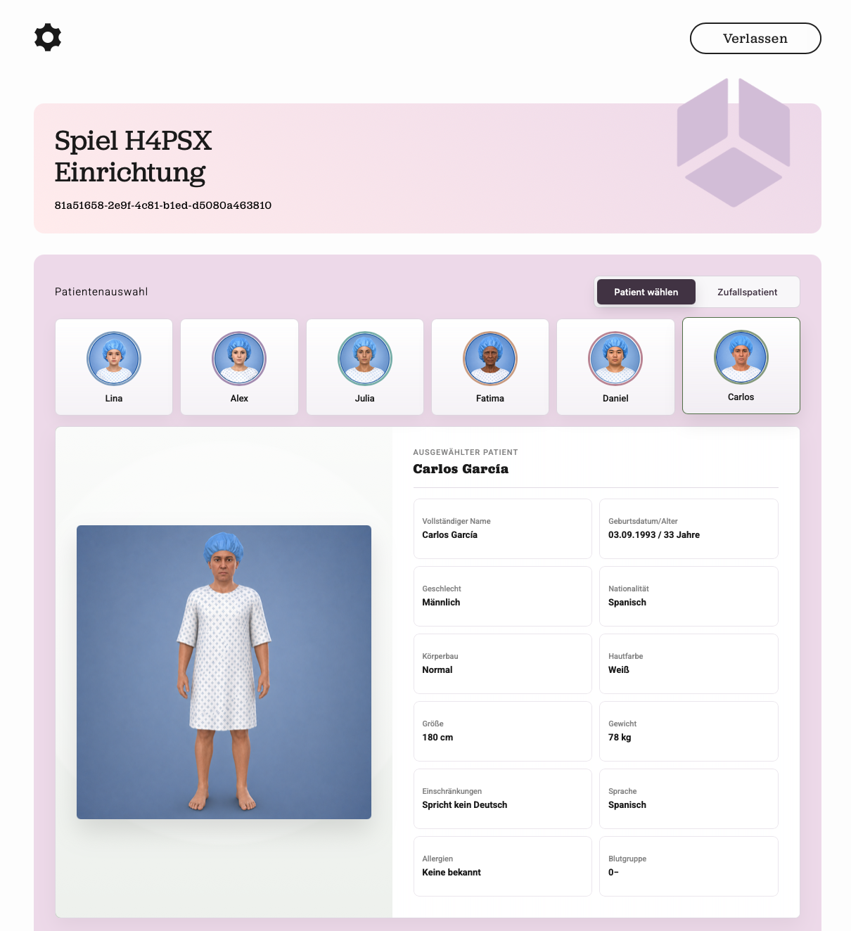 Patient selection with preview of Carlos García