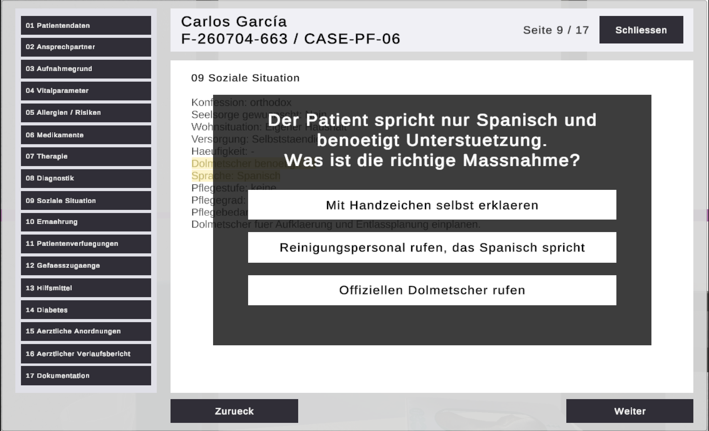 Interpreter decision popup